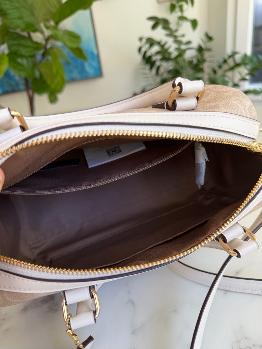 NWT COACH Rowan Satchel Bag in Signature Canvas Gold Sand Chalk CV961 Crossbody - Picture 11 of 13
